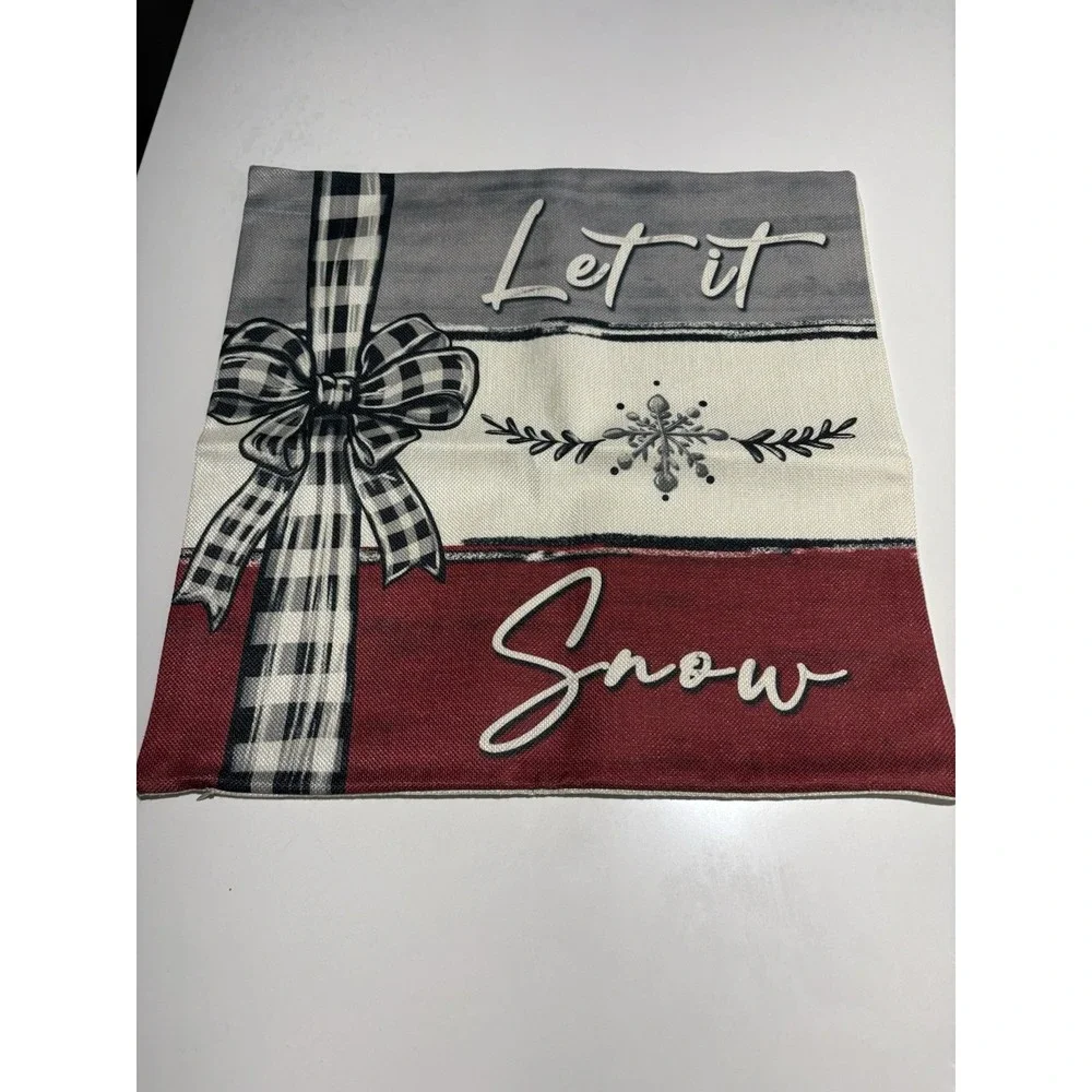 MERRY/BRIGHT Christmas Burlap Throw Pillow Cover 16x16 Winter Holiday 4 PCs‎